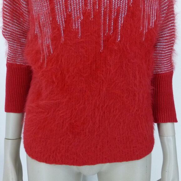 Jennifer Lopez Red and Metalic Silver Fuzzy Sweater - Picture 7 of 10
